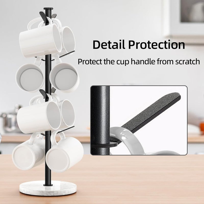 Gypie Marble Mug Holder Tree, 8 Hooks Coffee Cups Stand, New Upgraded Stable Mug Stand for Kitchen Counter Cabinet Cafe Black - Image 2